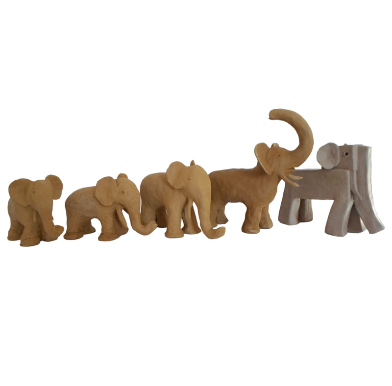 Ton-Plastik fünf verschiedene Elefanten